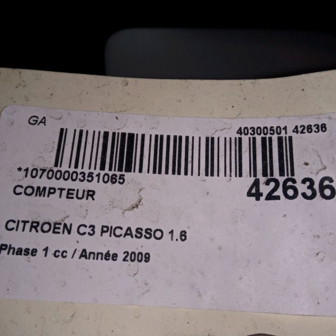 Compteur occasion CITROEN C3 PICASSO Phase 1 02-2009->08-2012 1.6 HDi 16v 90ch 1612069480 3