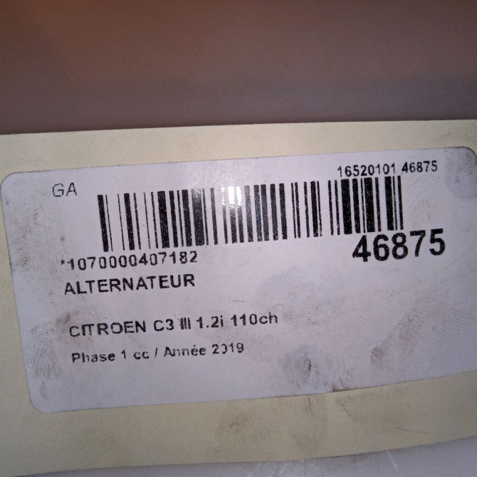 Alternateur occasion CITROEN C3 III Phase 1 10-2016->... 1.2i 110ch 9809391880 7