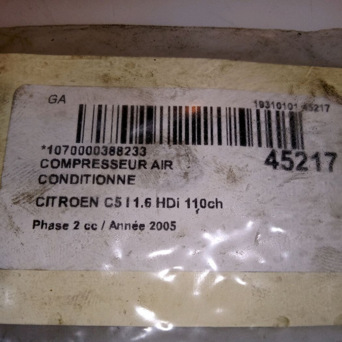 Compresseur air conditionne occasion CITROEN C5 I Phase 2 09-2004->06-2008 1.6 HDi 110ch 6453RG 7