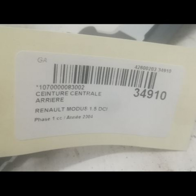 Ceinture centrale arriere occasion RENAULT MODUS Phase 1 09-2004->12-2007 1.5 DCI 80ch 4