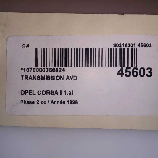 Transmission avant droite occasion OPEL CORSA II Phase 2 04-1997->10-2000 1.2i 93190096 3