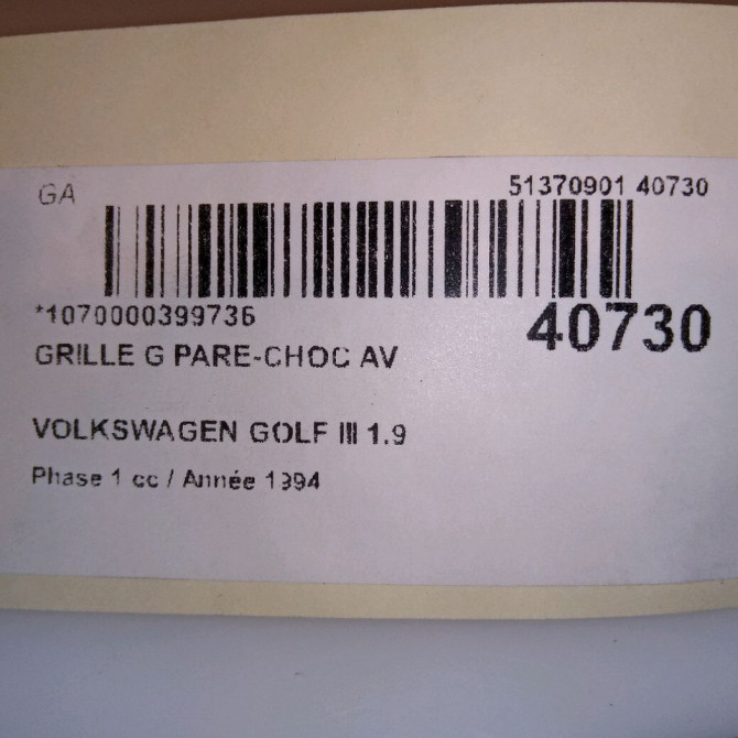 Grille g pare-choc av occasion VOLKSWAGEN GOLF III Phase 1 01-1992->12-1997 1.9 TDI 90ch 4
