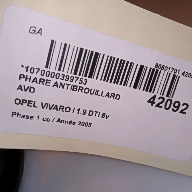 Phare antibrouillard avant droit occasion OPEL VIVARO I Phase 1 10-2002->08-2006 1.9 DTI 8v 100ch 4