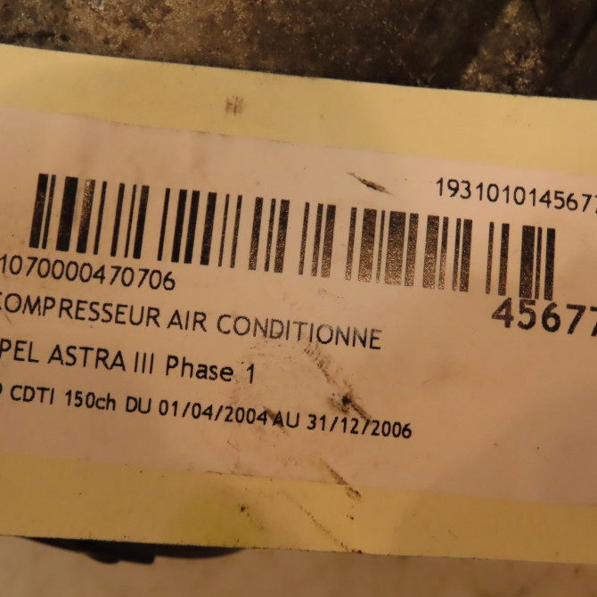 Compresseur air conditionne occasion OPEL ASTRA III ASTRA III Phase 1 2004-04-01->2006-12-31 1.9 CDTI 150ch 93190260 4