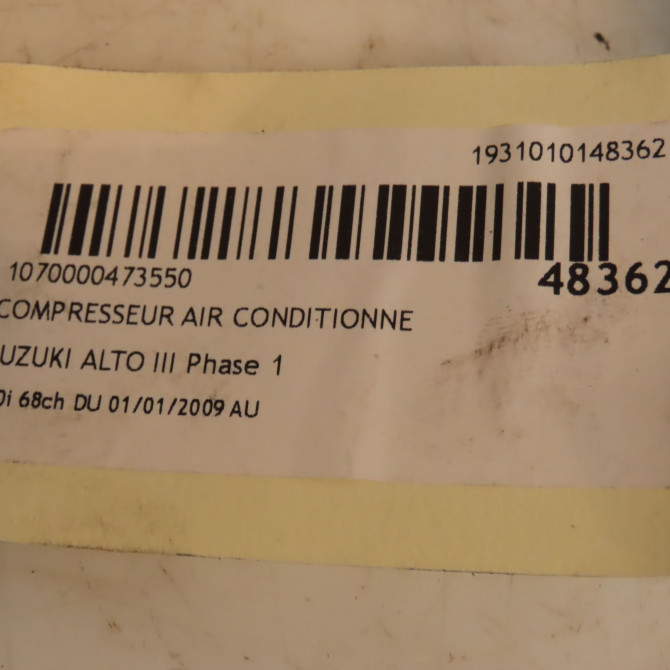 Compresseur air conditionne occasion SUZUKI ALTO III Phase 1 01-2009->... 1.0i 68ch 95200M68KA1000 5