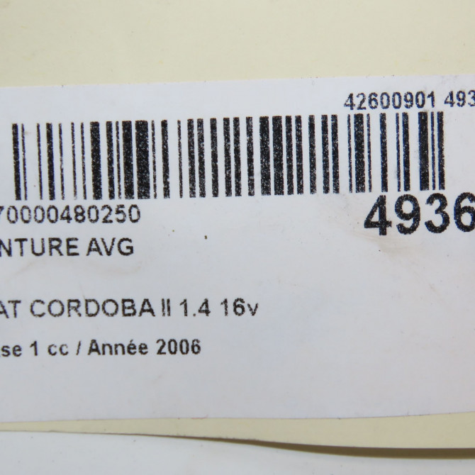 Ceinture avant gauche occasion SEAT CORDOBA II Phase 1 10-2002->05-2009 1.4 16v 100ch 6L4857705LRAA 6