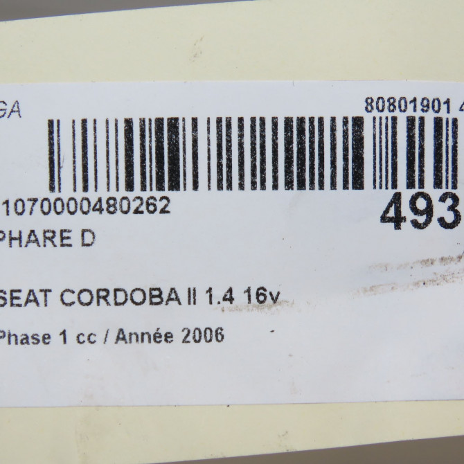 Phare droit occasion SEAT CORDOBA II Phase 1 10-2002->05-2009 1.4 16v 100ch 6L1941752D 6