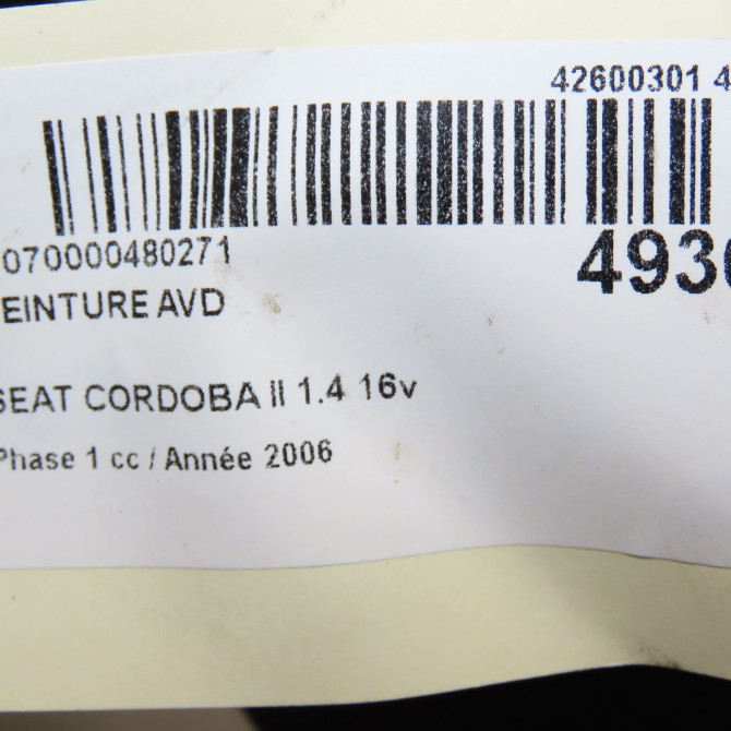 Ceinture avant droite occasion SEAT CORDOBA II Phase 1 10-2002->05-2009 1.4 16v 100ch 6L4857706LRAA 5