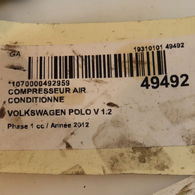 Compresseur air conditionne occasion VOLKSWAGEN POLO V POLO V Phase 1 2009-09-01->2014-05-31 1.2 60ch 5