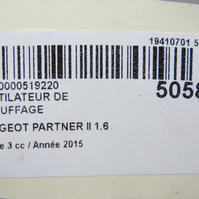 Ventilateur de chauffage occasion PEUGEOT PARTNER II Phase 3 04-2015->... 1.6 HDI 90ch 6441AR 7