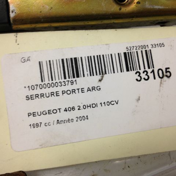 Serrure porte arg occasion PEUGEOT 406 Phase 2 04-1999->04-2004 2.0 HDI 110ch 913758 5