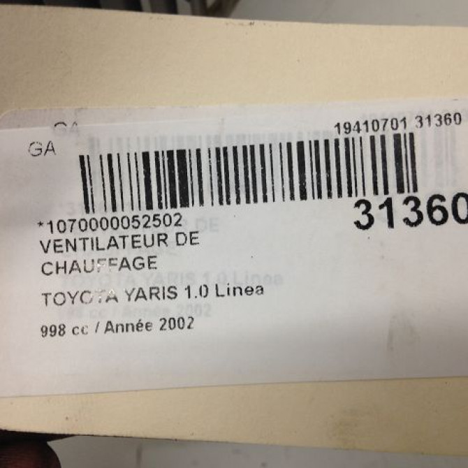 Ventilateur de chauffage occasion TOYOTA YARIS I Phase 1 04-1999->03-2003 1.0 871030D020 5