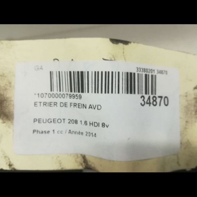 Etrier de frein avant droit occasion PEUGEOT 208 208 Phase 1 2012-03-01->2015-09-30 1.6 HDI 8v 115ch 4400R7 3