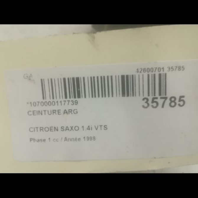 Ceinture arrière gauche occasion CITROEN SAXO Phase 1 03-1996->09-1999 1.4i VTS 8972EQ 4