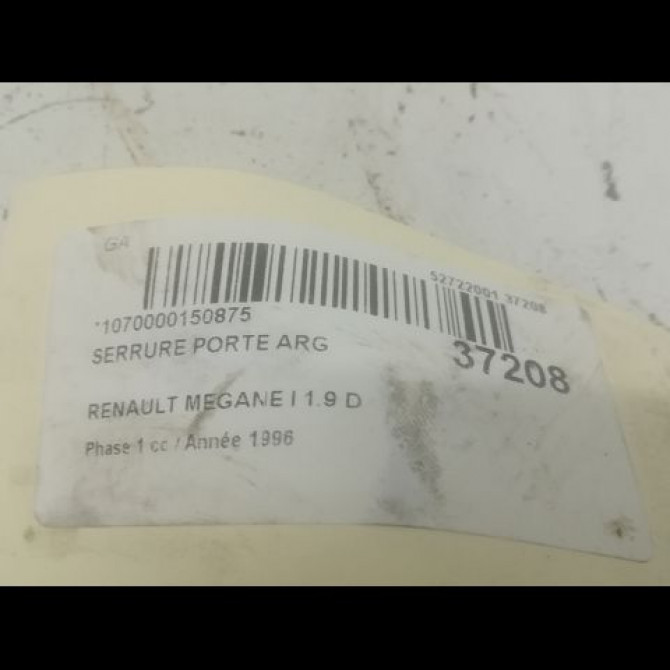 Serrure porte arg occasion RENAULT MEGANE I Phase 1 11-1995->03-1999 1.9 D 7701469182 3
