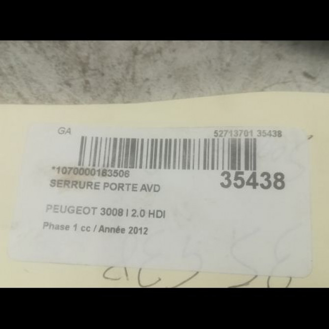 Serrure porte avd occasion PEUGEOT 3008 I Phase 1 04-2009->12-2013 2.0 HDI 163ch 9800623080 4