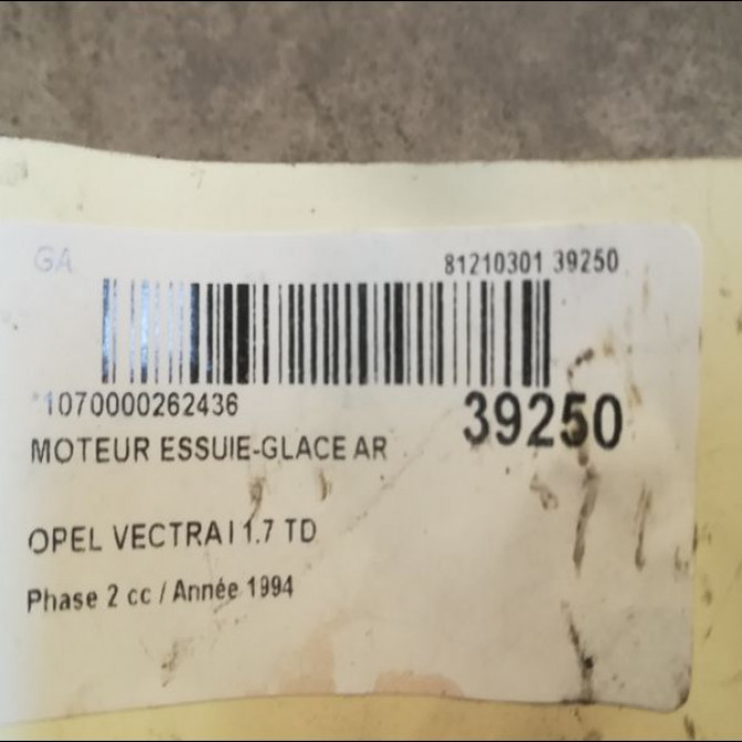 Moteur essuie-glace arrière occasion OPEL VECTRA I Phase 2 07-1992->06-1995 1.7 TD 3