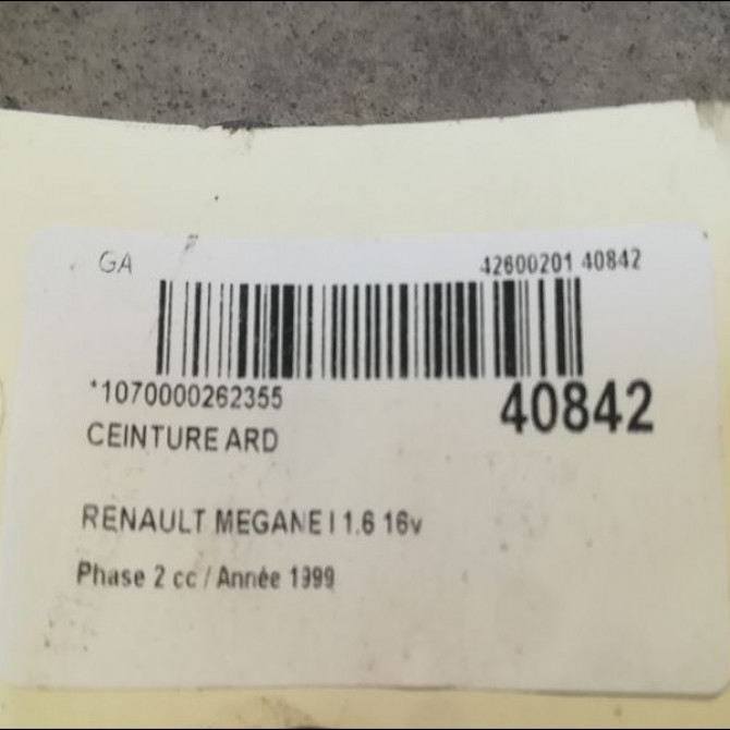 Ceinture arrière droite occasion RENAULT MEGANE I Phase 2 03-1999->06-2003 1.6 16v 7700430829 4