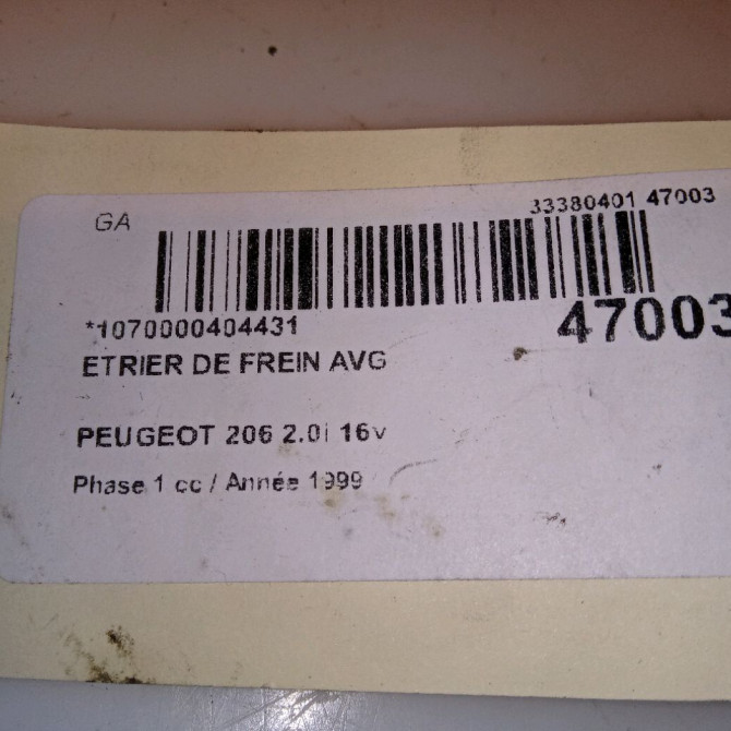 Etrier de frein avant gauche occasion PEUGEOT 206 Phase 1 09-1998->03-2009 2.0i 16v 4400K7 4