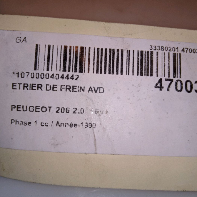 Etrier de frein avant droit occasion PEUGEOT 206 Phase 1 09-1998->03-2009 2.0i 16v 4400K8 4