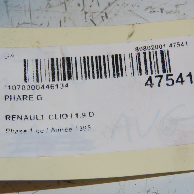 Phare gauche occasion RENAULT CLIO I Phase 1 06-1990->03-1994 1.9 D 7701034146 4