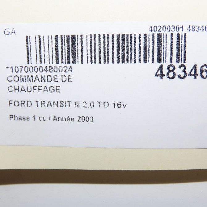 Commande de chauffage occasion FORD TRANSIT III Phase 1 08-2000->09-2006 2.0 TD 16v 100ch 4734259 4