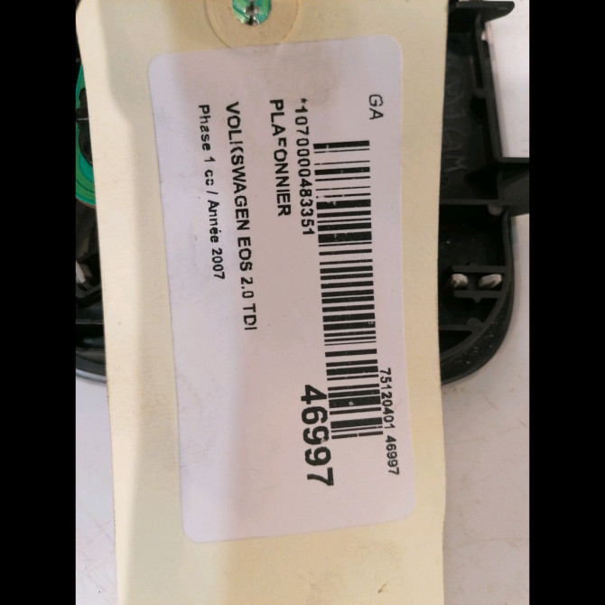 Plafonnier occasion VOLKSWAGEN EOS Phase 1 04-2006->01-2011 2.0 TDI 140ch 1Q0947105DY20 5