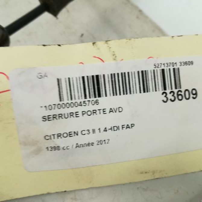 Serrure porte avd occasion CITROEN C3 II Phase 1 11-2009->02-2013 1.4 HDi 70ch 9800624680 4