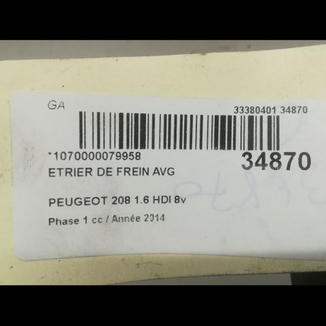 Etrier de frein avant gauche occasion PEUGEOT 208 208 Phase 1 2012-03-01->2015-09-30 1.6 HDI 8v 115ch 4400R6 3