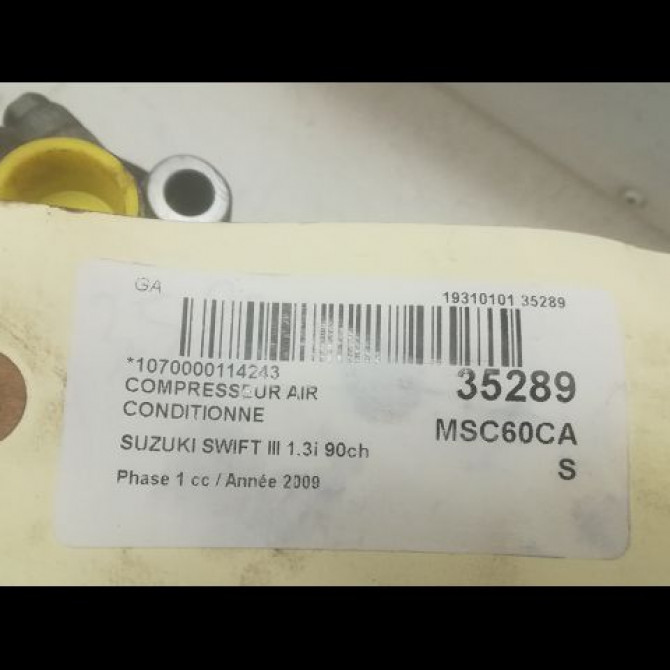 Compresseur air conditionne occasion SUZUKI SWIFT III Phase 1 03-2005->09-2011 1.3i 90ch 9520062JA0 4