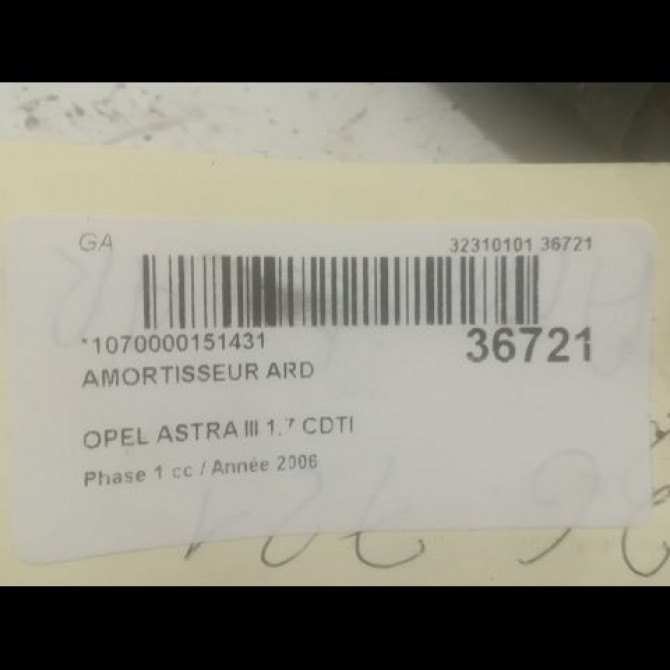 Amortisseur arrière droit occasion OPEL ASTRA III ASTRA III Phase 1 2004-04-01->2006-12-31 1.7 CDTI 100ch 93184274 2