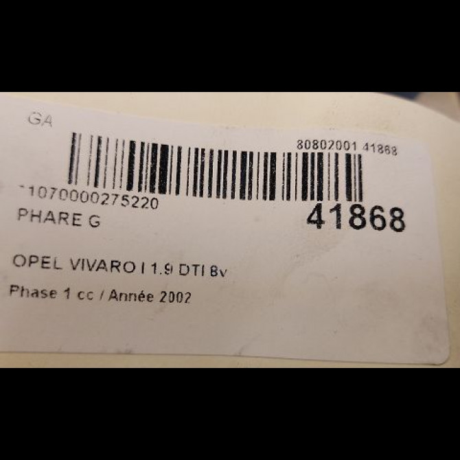 Phare gauche occasion OPEL VIVARO I Phase 1 10-2002->08-2006 1.9 DTI 8v 100ch 91165719 3