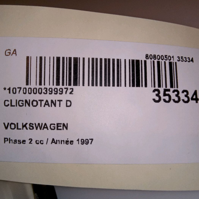 Clignotant droit occasion VOLKSWAGEN TRANSPORTER IV Phase 2 03-1996->06-2003 2.5 TDI 102ch 4