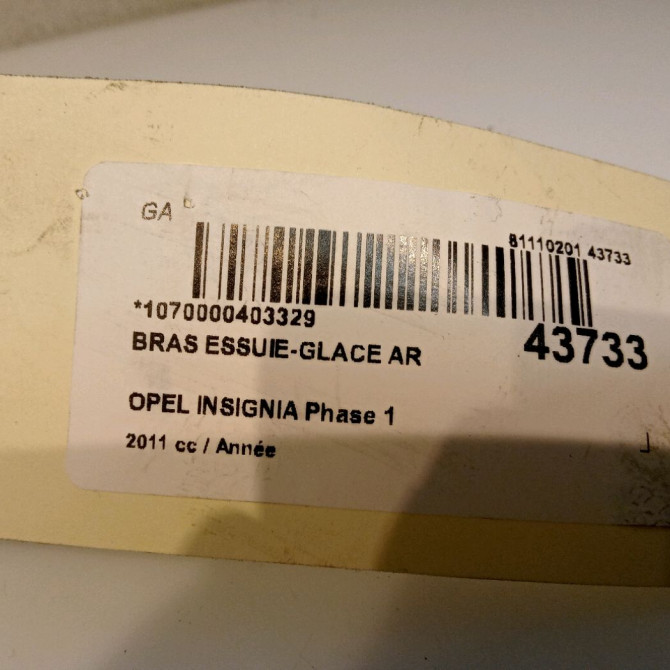 Bras essuie-glace arrière occasion OPEL INSIGNIA Phase 1 01-2009->03-2013 3