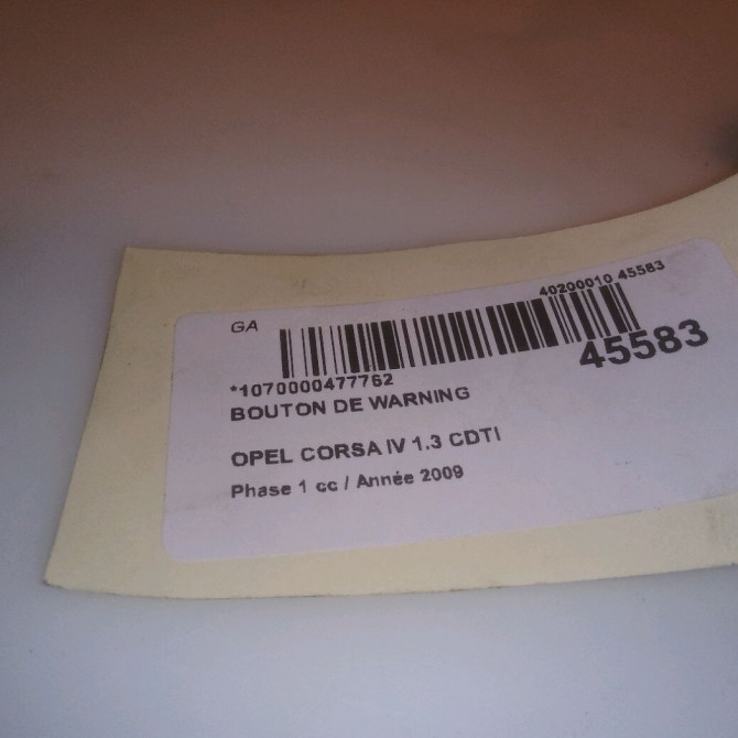 Bouton de warning occasion OPEL CORSA IV Phase 1 09-2006->12-2010 1.3 CDTI 75ch 4