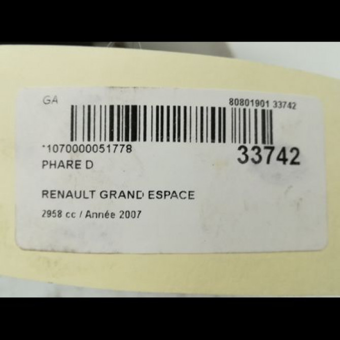 Phare droit occasion RENAULT ESPACE IV Phase 1 09-2002->03-2006 3.0 DCI 7701064409 3