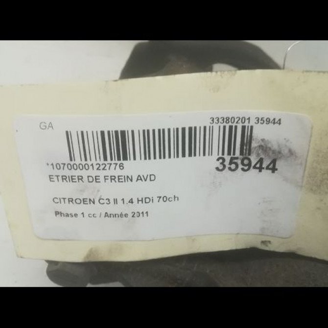 Etrier de frein avant droit occasion CITROEN C3 II Phase 1 11-2009->02-2013 1.4 HDi 70ch 4400R7 3