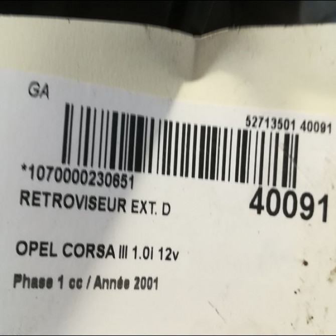Retroviseur exterieur manuel droit occasion OPEL CORSA III Phase 1 10-2000->08-2003 1.0i 12v 24420988 3