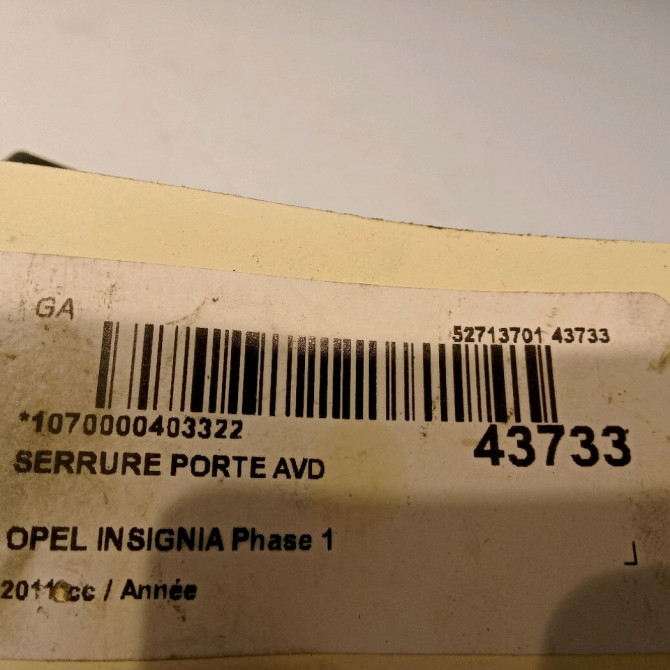 Serrure porte avd occasion OPEL INSIGNIA Phase 1 01-2009->03-2013 13578277 4