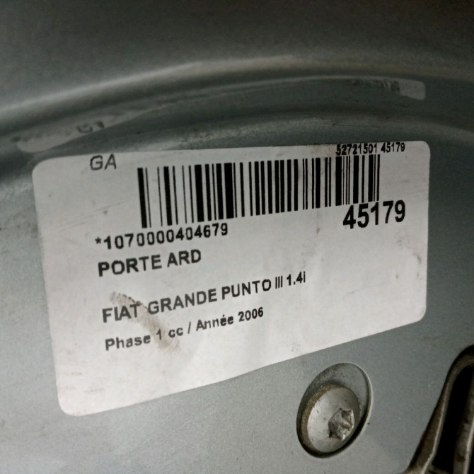 Porte arrière droite occasion FIAT GRANDE PUNTO III Phase 1 09-2005->12-2013 1.4i 77ch 51888069 4