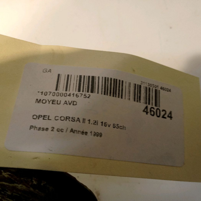 Moyeu avd occasion OPEL CORSA II Phase 2 04-1997->10-2000 1.2i 16v 65ch 90498610 4