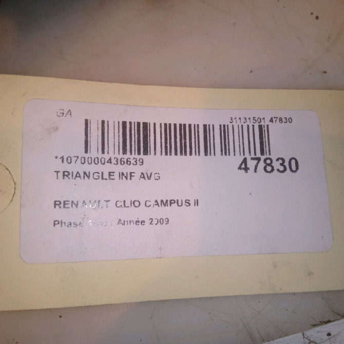 Triangle inf avg occasion RENAULT CLIO CAMPUS II Phase 1 07-2006->07-2009 1.5 DCI 65ch 8200942407 4