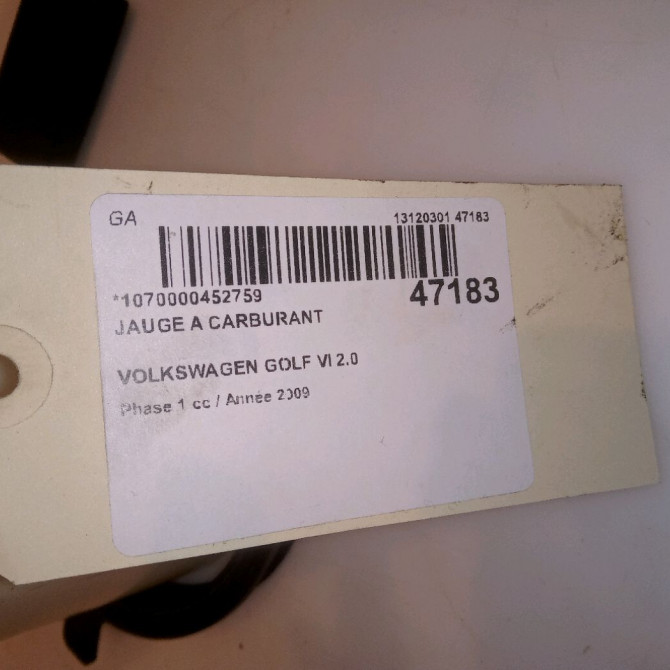 Jauge a carburant occasion VOLKSWAGEN GOLF VI Phase 1 10-2008->04-2013 2.0 TDI 110ch 5