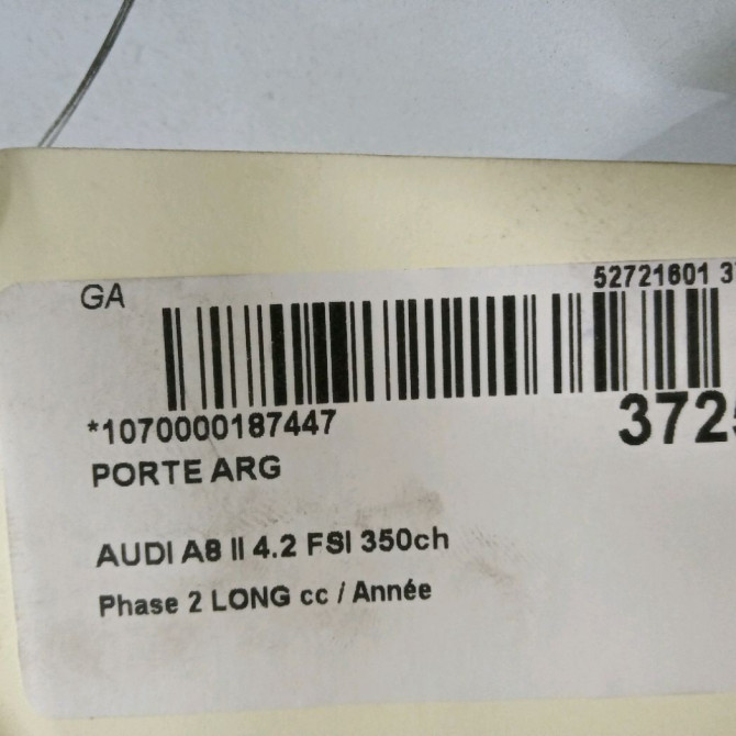 Porte arrière gauche occasion AUDI A8 II Phase 2 LONG 12-2007->12-2009 4.2 FSI 350ch 4E4833051A 4
