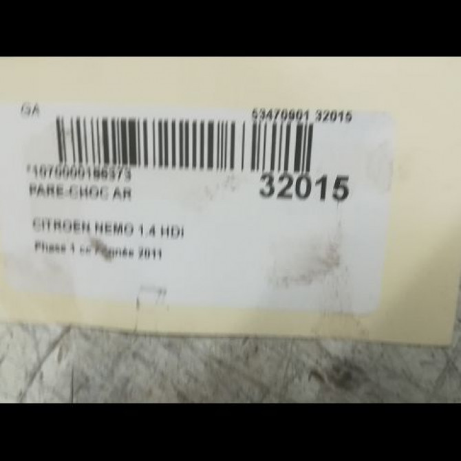 Pare-choc arrière occasion CITROEN NEMO Phase 1 09-2008->... 1.4 HDi 1626193980 6