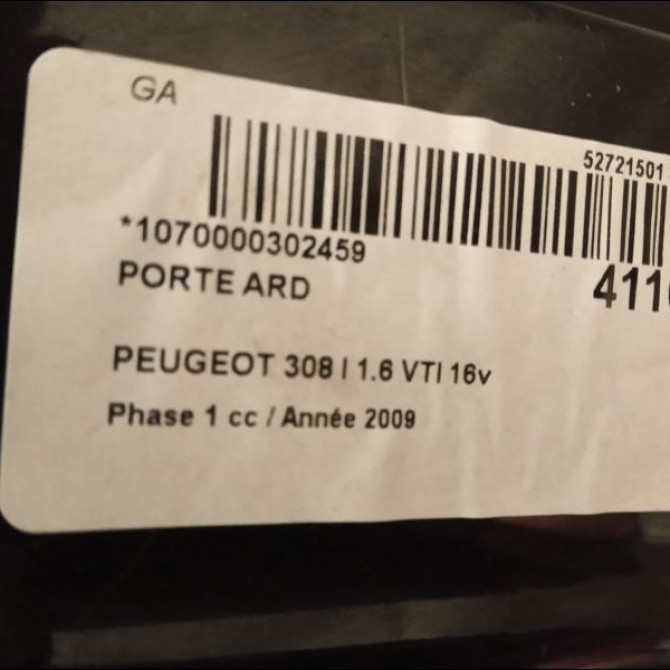 Porte arrière droite occasion PEUGEOT 308 I Phase 1 09-2007->03-2011 1.6 VTI 16v 120ch 2
