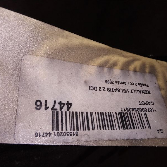 Capot occasion RENAULT VELSATIS Phase 2 04-2005->12-2009 2.2 DCI 150ch 7751474143 3