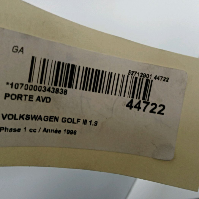 Porte avant droite occasion VOLKSWAGEN GOLF III Phase 1 01-1992->12-1997 1.9 TDI 90ch 1H4831056 3