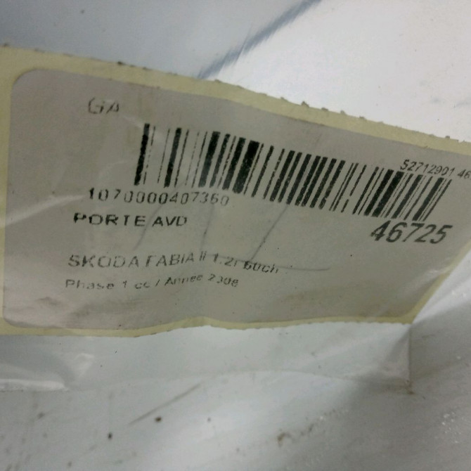 Porte avant droite occasion SKODA FABIA II Phase 1 05-2007->03-2010 1.2i 60ch 5J6831056 2