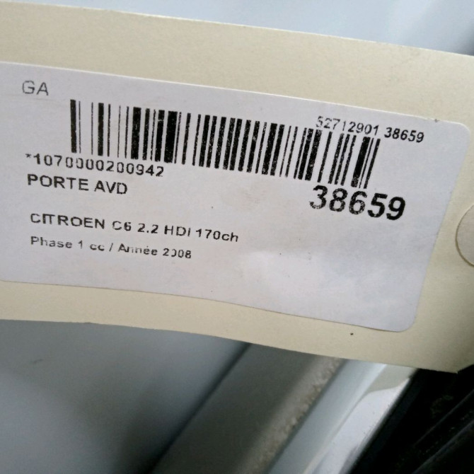 Porte avant droite occasion CITROEN C6 Phase 1 12-2005->03-2013 2.2 HDI 170ch 9004W6 4